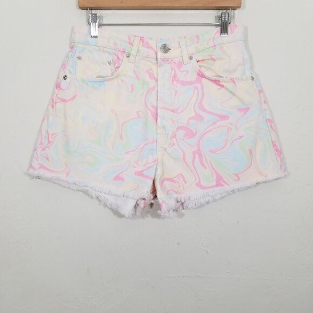 Zara High Rise Multicolor Button Down Denim Shorts Size 8